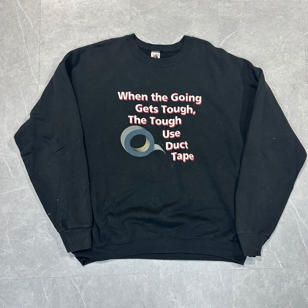 Vintage Fruit of the Loom Duct Tape Graphic Sweatshirt Black XXL Made in USA